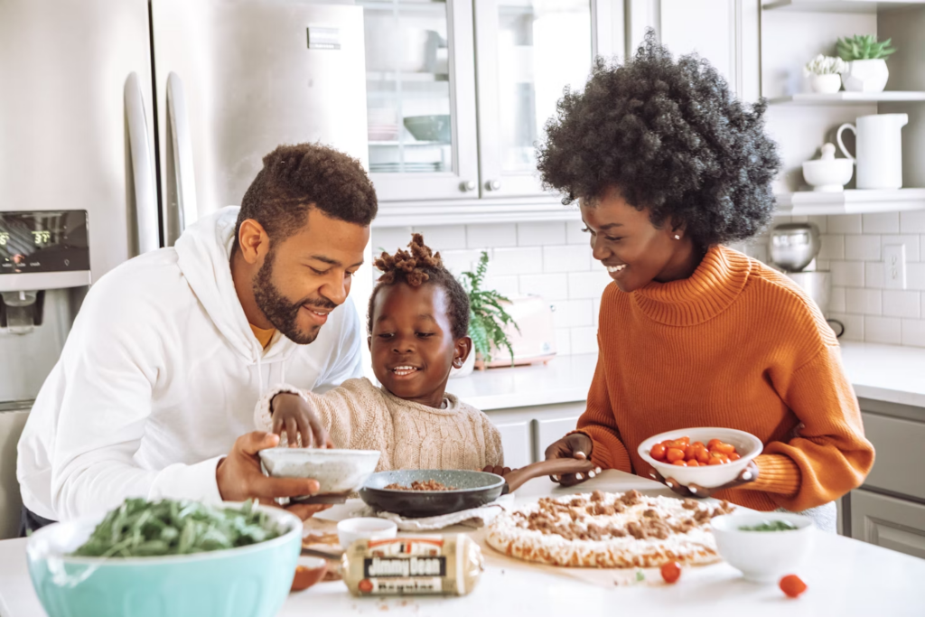 a family making food