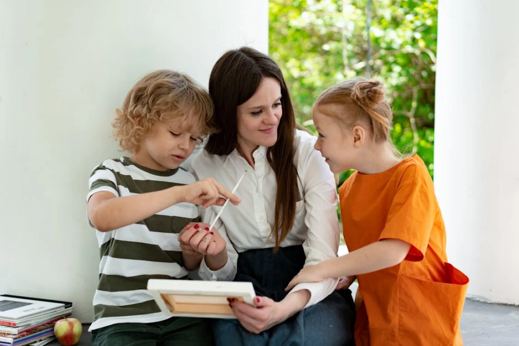 a mother with children