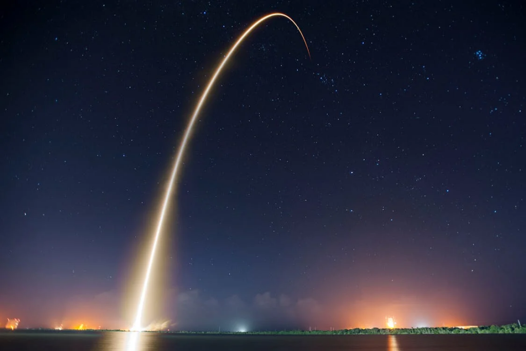 A rocket lifting off 